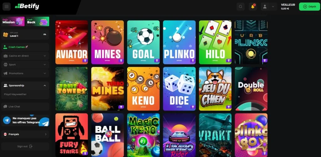 Betify Casino mobile view