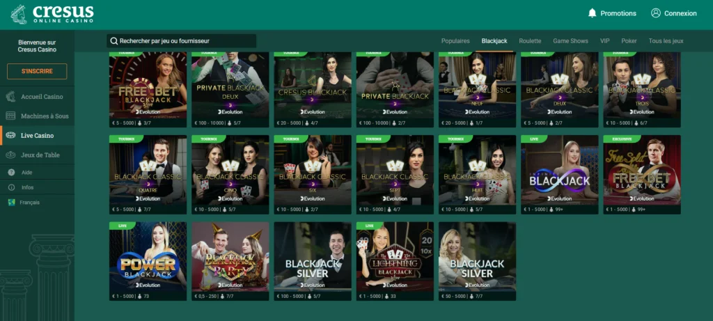 Crésus Casino desktop view