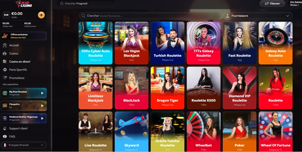Mad Casino desktop view