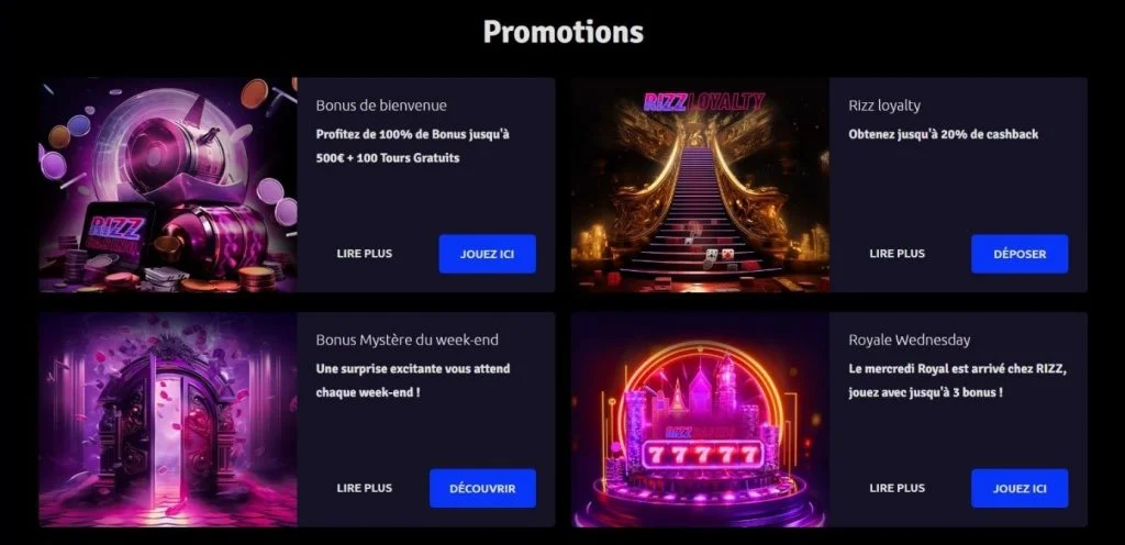 Rizz Casino mobile view