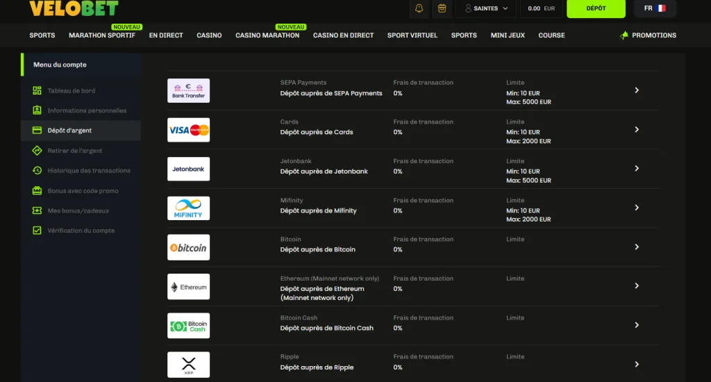 Velobet Casino mobile view